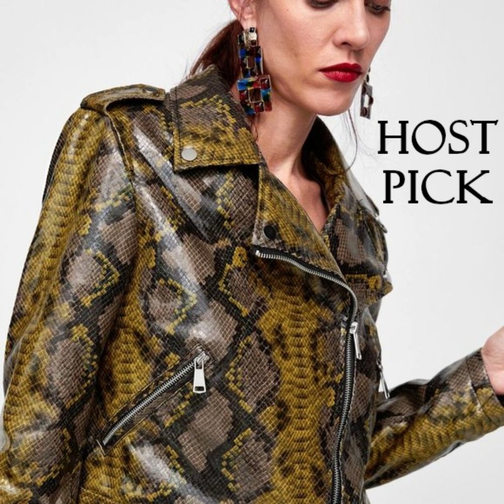 NWT Zara faux leather python snake biker jacket - Picture 1 of 9